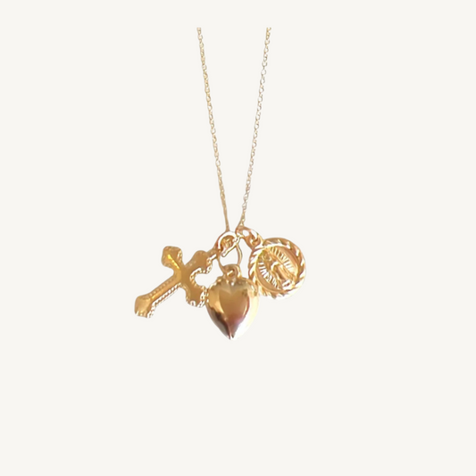 Cross, Mary, Heart Necklace
